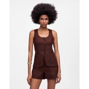 MADEWELL Linen Cutaway Vest 4 Chocolate Raisin Brown Scoop Button Front NWD A1